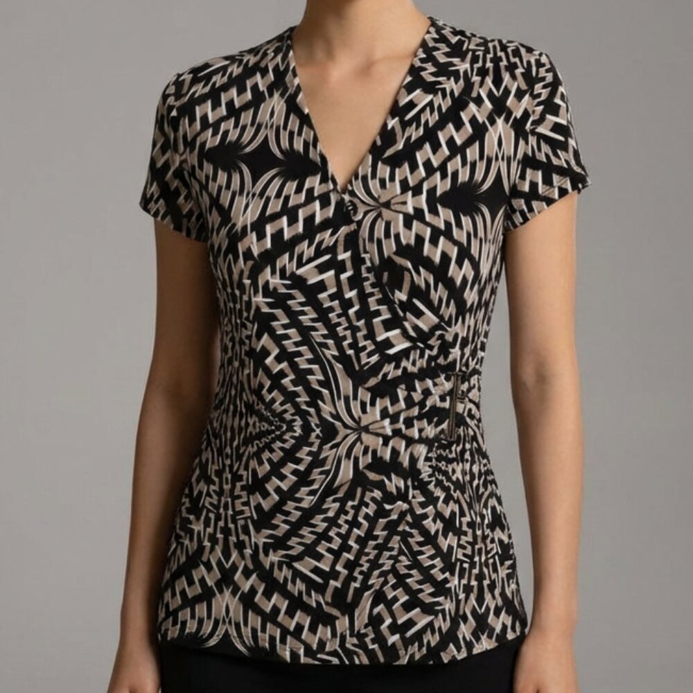 212 Collection Geometric Print, Buckle Wrap Blouse
